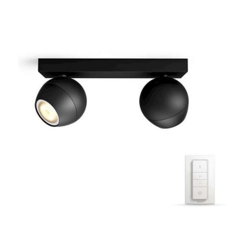 Spot aplicat dublu Philips HUE Buckram Negru bec LED intrerupator dimabil inclus - 929003047901 - 8719514339088 - 871951433908800