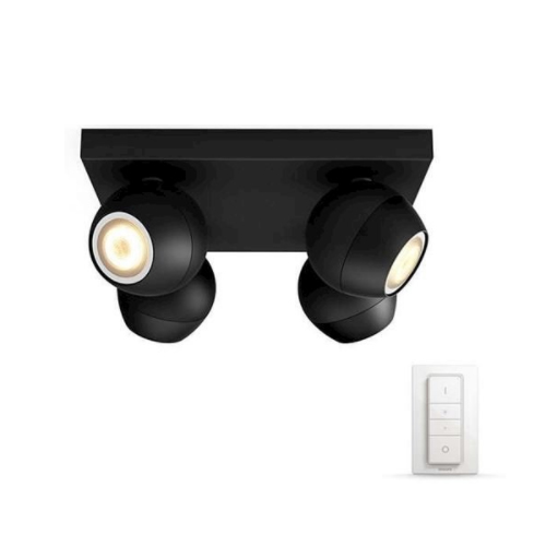 Spot aplicat Philips HUE Buckram Negru 4 becuri LED intrerupator dimabil inclus - 929003048301 - 8719514339163