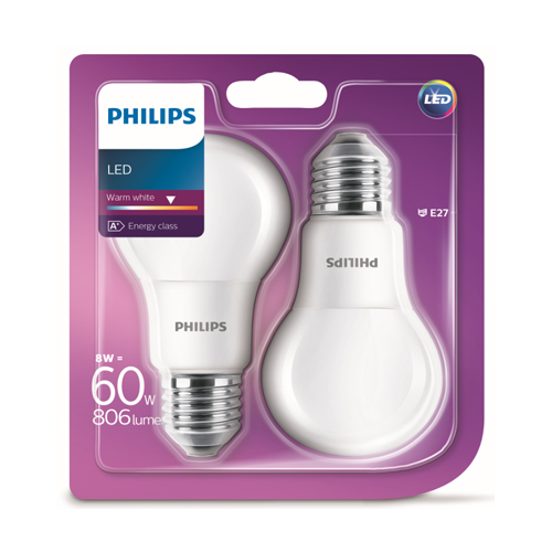 Becuri LED Philips A60M mate FR Set 2x8 60W 2700K 806lm E27 15.000h - 929001234361 - 8718696576830