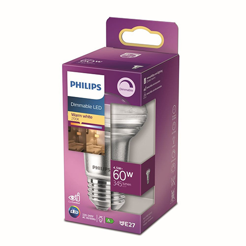 Bec LED R63 Dim 4.5 60W 2700K 345lm E27 36D - 929001891455 - 8718699773830 - 871869977383000