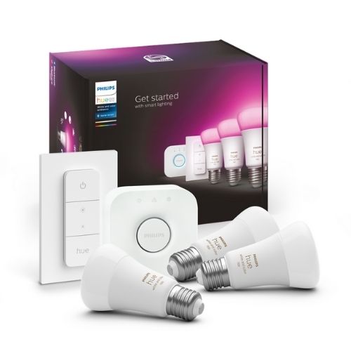 HUE Starter Kit 9W LED RGB A19 E27 BT (3 becuri + bridge + 1 dimmer) - 929002468804 - 8719514291355 - 871951429135500