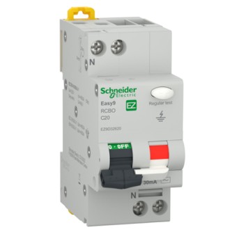 Disjunctor diferential EZ9D32620 RCBO 1P+N 20A curba C 30mA 2 module - EZ9D32620 - 3606489940386