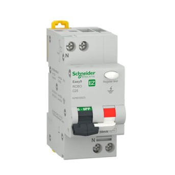 Disjunctor diferential EZ9D32625 RCBO 1P+N 25A curba C 30mA 2 module - EZ9D32625 - 3606489940393