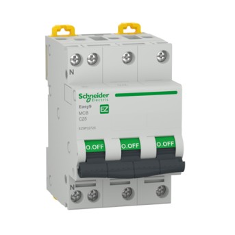 DJC EZ9P32725 Disjunctor tripolar 3P+N 25A C 4.5KA 3M - EZ9P32725 - 3606489940201