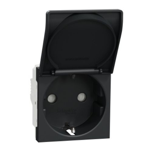 PRZ NU303754TA New Unica Priza standard DE 16A 2P+E cu obturator si capac 2 module Antracit - NU303754TA - 3606489453923