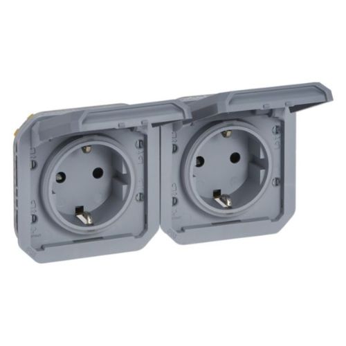 Plexo Priza dubla 2p+T, IP55, Gri - 069576L - 3414971879249
