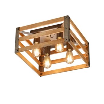 Plafoniera 605500467 Khan 4 becuri Max.28W cu dulie E27 lemn natural - 605500467 - 4017807442588