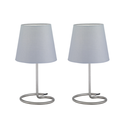 Set 2 Veioze Twin 2xMax.40W E14, baza metalica nichel mat, abajur textil gri - R50272042 - 4017807296419