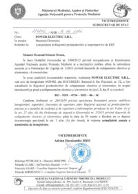 Cerificat inregistrare in registru DEEE 2022
